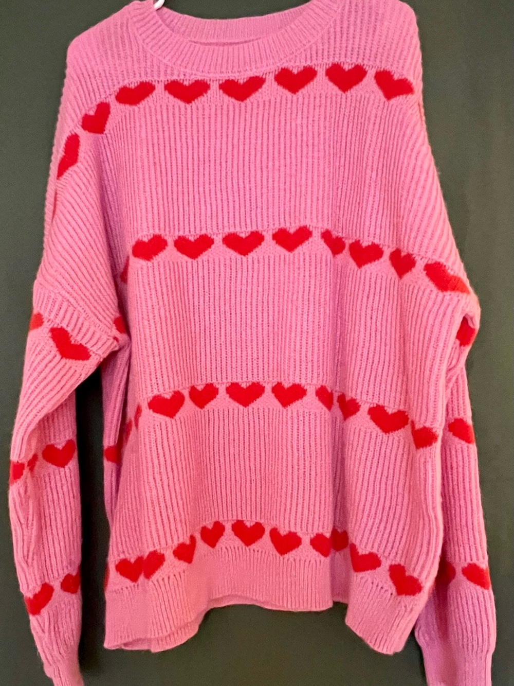 Pink Heart Stripe Knit Sweater